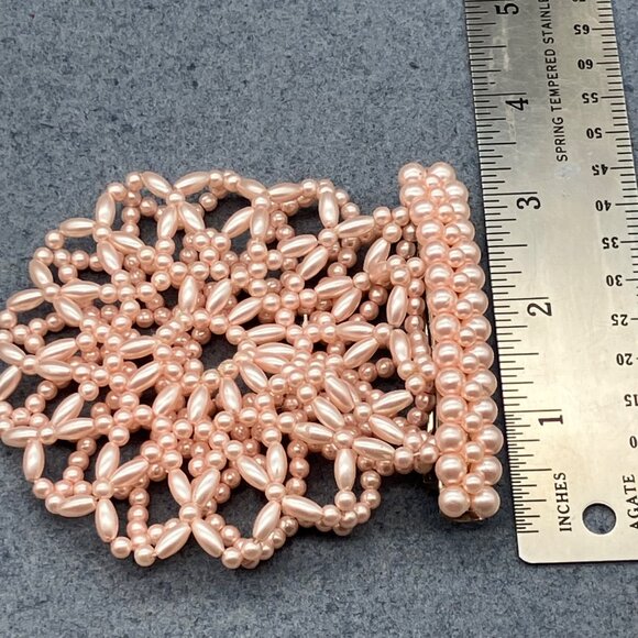 Handmade Pink Beaded Hair Clip As Is 3.5 In Intricate Floral 
